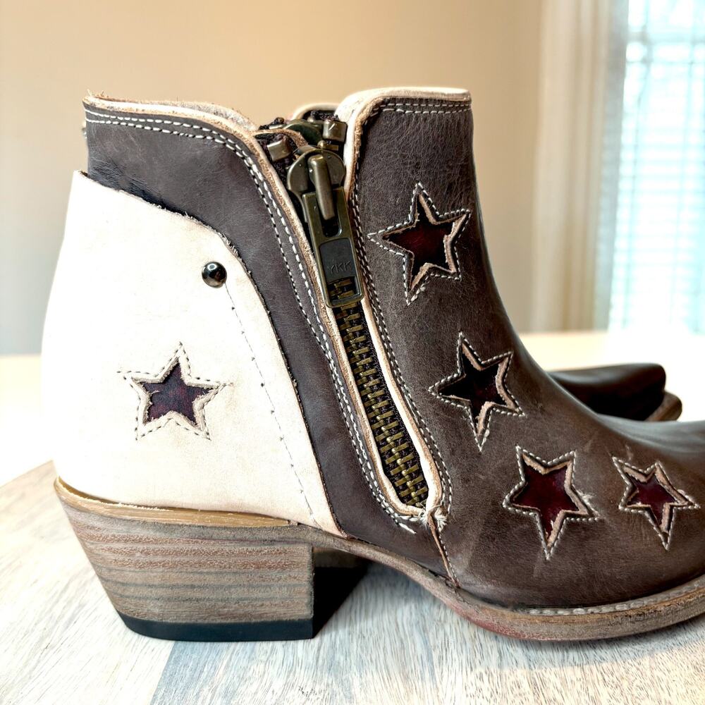 Freebird Weaver Star Cutout Leather Ankle Boots Brown Western Women's Size 8 - Picture 5 of 11